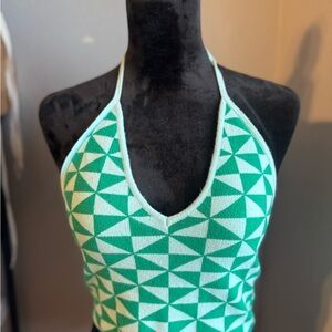 La Hearts Green Geometric Halter Coverup